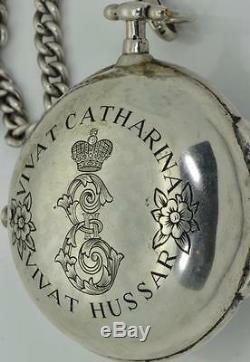 Musée 18 C Impériale Russe Cathrine II Médaille D'argent Verge Fusée Montre Oignon