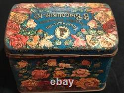 Old Large Circa 1900 Russian Imperial Antique Tin Tea Box Wolf Wissotzky Russie