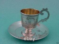 Original Rare Set Monogram Cup Saucer Argent 84 Russie Impériale Antique Russie