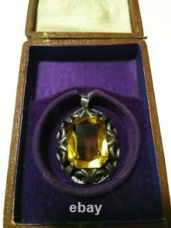Pendentif Faberge Antique Impérial Russe Avec Pierre Citrine, 84 Argent