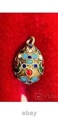 Pendentif antique en argent 84, émail, œuf Fabergé, Russie tsariste Rare! Vidéo