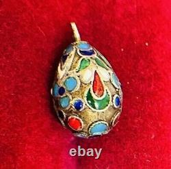 Pendentif antique en argent 84, émail, œuf Fabergé, Russie tsariste Rare! Vidéo