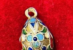 Pendentif antique en argent 84, émail, œuf Fabergé, Russie tsariste Rare! Vidéo