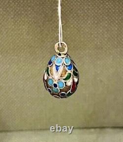 Pendentif antique en argent 84, émail, œuf Fabergé, Russie tsariste Rare! Vidéo