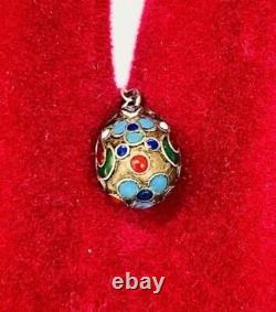 Pendentif antique en argent 84, émail, œuf Fabergé, Russie tsariste Rare! Vidéo