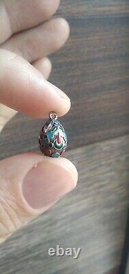 Pendentif antique en argent 84, émail, œuf Fabergé, Russie tsariste Rare! Vidéo