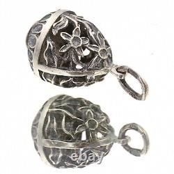 Pendentif charme impérial en argent sterling vintage avec œuf russe découpé