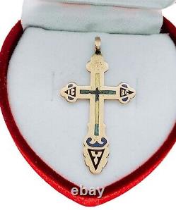 Pendentif chrétien croix orthodoxe russe impériale antique en or rose 56 14K de 1900
