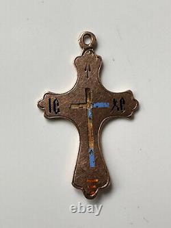 Pendentif chrétien de croix orthodoxe russe impériale antique en or jaune 56 de 1900