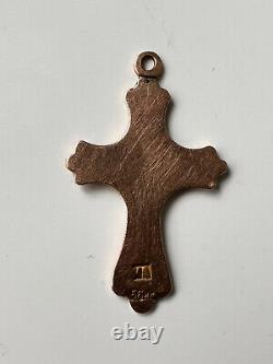 Pendentif chrétien de croix orthodoxe russe impériale antique en or jaune 56 de 1900