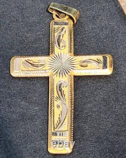 Pendentif croix Antique 9K 56 Impérial Russie 6 grammes 2 côtés étoile taillée en diamant etc.