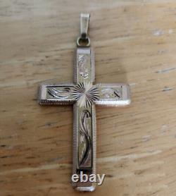 Pendentif croix Antique 9K 56 Impérial Russie 6 grammes 2 côtés étoile taillée en diamant etc.