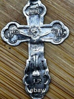 Pendentif croix antique en argent sterling 84 impérial russe gravé pour femmes et hommes