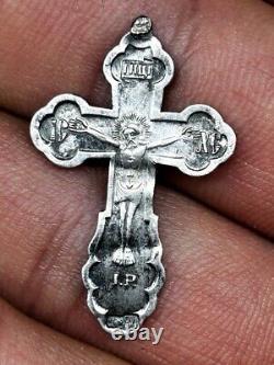 Pendentif croix antique en argent sterling 84 impérial russe gravé pour femmes et hommes