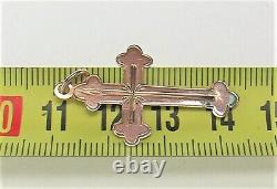 Pendentif croix chrétienne unique en or rose antique impérial russe 56 14K