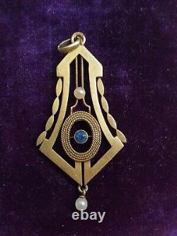 Pendentif impérial russe antique en or 56 (14 ct) saphir naturel 1890 PETERSBOURG