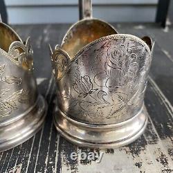Porte-verres à thé russes antiques en nielle, en argent massif 875, poids de 227g
