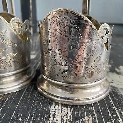 Porte-verres à thé russes antiques en nielle, en argent massif 875, poids de 227g