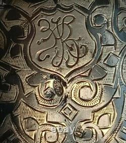 Rare Antique Argent 84 Imperial Russe Coin Box Caucase Gravé Kavkaz