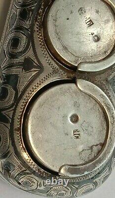 Rare Antique Argent 84 Impérial Russie Coin Box Caucase Gravé Kavkaz