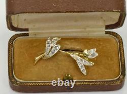 Rare Antique Impériale Russe 18k Or (72) Et Broche Fleur De Diamants Dans La Boîte C1890
