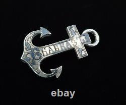 Rare Antique Impériale Russe 84 Niello Argent Marine Anchor Militaire Pin Brooch