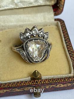 Rare Antique Impériale Russe Faberge Big Diamond 14k 56 Or Silver Ring