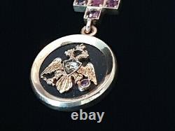 Rare Faberge Russe Impérial Eagle 14k Or Diamond Croix Rouge Pendentif Jetton Ru