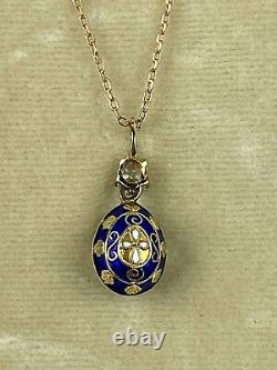 Rare Impérial Russe Faberge 14k Gold 56 Diamond Egg Pendentif Enamel 1890's