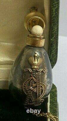 Rare Impérial Russe Faberge 14k Or Argent 84 Egg Pendentif Bouteille Kollin #
