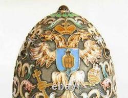 Rare Large Russian Imperial Silver Et Enamel Egg, Ivan Lebyodkin