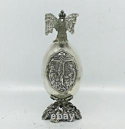Rare Russian Imperial 88 Silver Easter Egg Icon Par August Holming Faberge Entreprise
