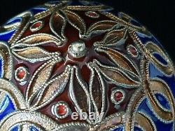 Rare Soviétique Russe Cloisonne Enamel 88 Argent Faberge Egg 875 24k Or Gilt Ru