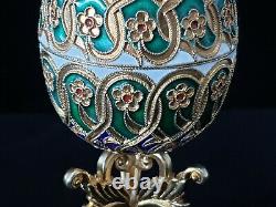 Rare Soviétique Russe Cloisonne Enamel 88 Argent Faberge Egg 875 24k Or Gilt Ru