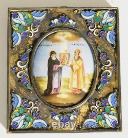 Russe Impérial Argent Rostov Enamel Orthodoxe Icon Finift Saint Egg Peinture
