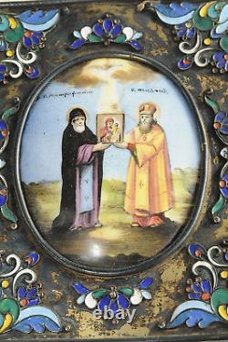 Russe Impérial Argent Rostov Enamel Orthodoxe Icon Finift Saint Egg Peinture