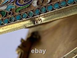 Russie Impériale Faberge Argent 84 E. Kolin Cloisonne Enamel Gild Cigarette Box