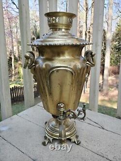 Samovar en laiton de l'Empire russe du 19ème siècle avec de multiples gravures estampillées