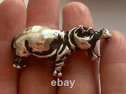 Sculpture d'hippopotame Fabergé russe impérial antique en argent 88 avec diamant IP