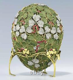 Spectaculaire 1900 Faberge Gold Diamonds Enamel Clover Shamrock Easter Egg Charm