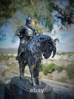 Statue D'argent Impérial Russe D'un Bugatyr Sur Le Cheval Retour Pavel Ovchinnikov