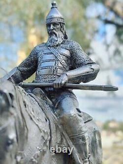 Statue D'argent Impérial Russe D'un Bugatyr Sur Le Cheval Retour Pavel Ovchinnikov