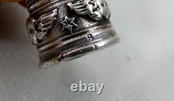 Superb Antique Imperiale Russe 84 Silver Thimble Angel Motif / Agat Stone 19c