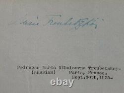 Titre traduit en français : Document signé par la Princesse Impériale Maria Nikolaovna Troubetskoy de la Royauté Russe
