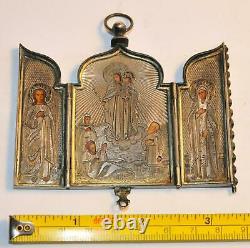 Triptych Impérial Russe Panagia Travel 84 Silver Icon Mather Kazan Jésus Cross