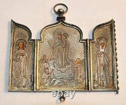 Triptych Impérial Russe Panagia Travel 84 Silver Icon Mather Kazan Jésus Cross