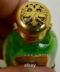 Une Des Sortes Antique Art-nouveau Impérial Bouteille De Parfum En Verre Peint Russe