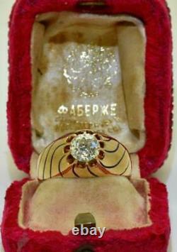Unique En Son Genre Antique Imperial Russian Faberge 14k Or, Émail & 1ct Bague Diamant