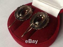 Urss Soviétique Royal Antique Vintage Russe Boucles D'oreilles Oreille En Argent Sterling 875