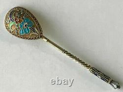Véritable Spoon Vintage Cloisonne Enamel Argent 84 Russie Impériale Antique Russie